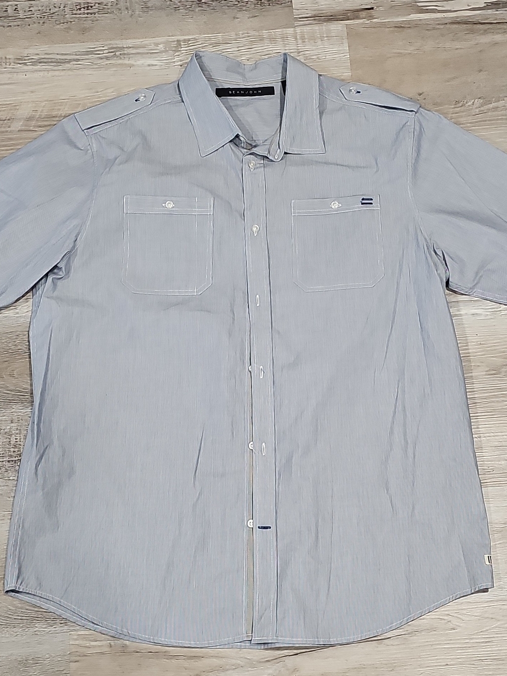 Sean John Light Blue Pinstripe Short Sleeve Button-Down Shirt 3XL